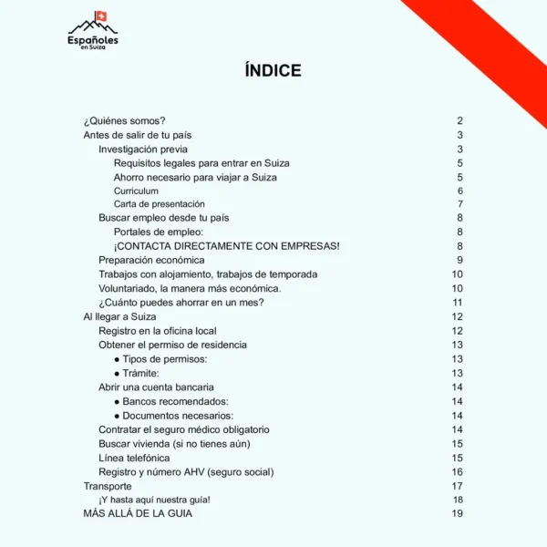 Indice guia trabajar en suiza